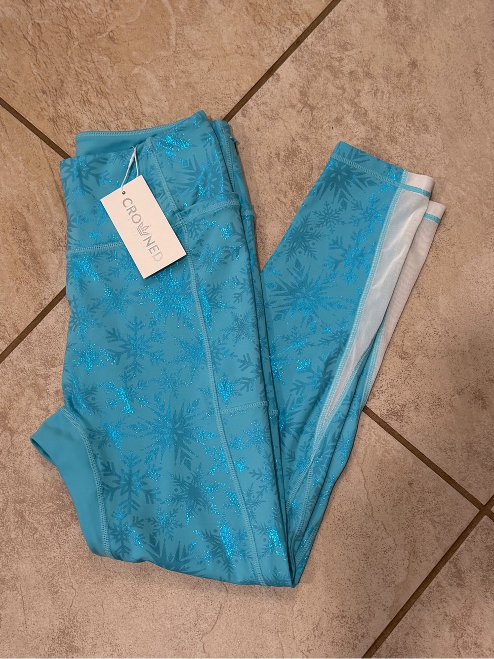 Crowned Athletics Snow Queen Leggings L NWT Elsa Inspired